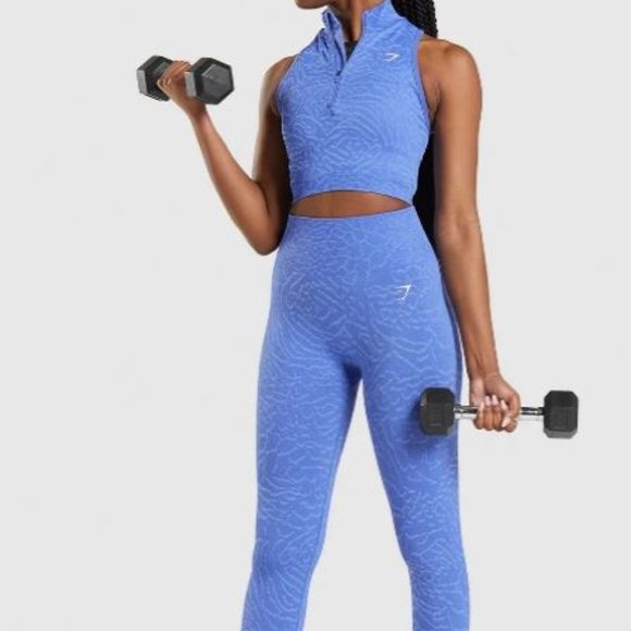 Gymshark Adapt animal seamless setup with zip crop and leggings Court Blue - Picture 1 of 1